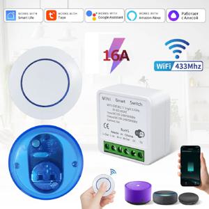 16A 투야 와이파이 스마트 스위치 16A RF 433Mhz 무선 릴레이 리시버 미니 원형 패널 스위치 음성 제어 알렉사 구글 홈 앨리스