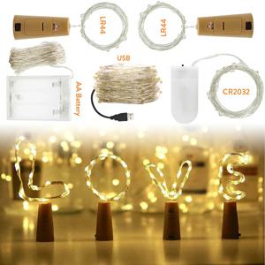 9 가지 색상 1M 2M 3M 5M 10M LED 스트링 라이트 코르크 요정 조명 Garlands 휴일 램프 USB/배터리 구동 크리스마스 새해 장식