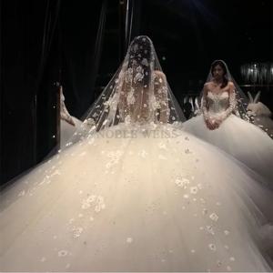 아플리케 웨딩 베일 3D 꽃 진주 신부 베일 채플 길이 우아한 페르시 신부 베일 웨딩 액세서리 맞춤형