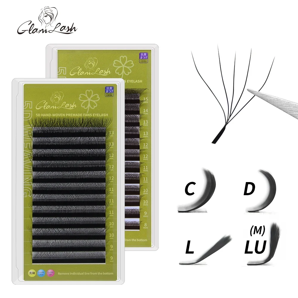 GLAMLASH 3D 4D 5D W 모양의 속눈썹 속눈썹 쉬운 팬 속눈썹 확장 도매 YY 미리 만들어진 볼륨 12 행 W 스타일 자연 소프트