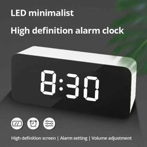 1PC 화이트 LED 미러 테이블 시계 스누즈 디스플레이 시간 밤 빛 데스크탑 USB 알람 시계 홈 장식