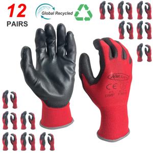 NMSafety 12Pairs 남성용 전문 작업 보호 장갑 건설 여성 정원 나일론 러닝 장갑 CE EN388 획득