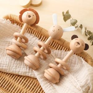 신생아 나무 Teether 아기를위한 나무 동물 딸랑이 장난감 0 12 개월 아기 액세서리 만화 소설 베이비 케어 도구 Teether 장난감