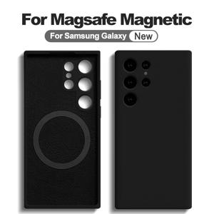 For Samsung Galaxy 삼성 갤럭시 S24 S23 S22 S21 울트라 FE용 럭셔리 액체 실리콘 케이스, 맥세이프 휴대폰 케이스, 충격 방지 마그네틱 후면 커버