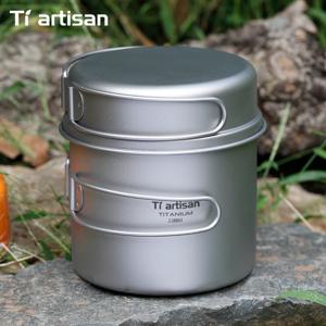 Tiartisan 티타늄 접이식 손잡이 캠핑 냄비 프라이팬 세트 야외 하이킹 피크닉을위한 경량 휴대용 조리기구 장비