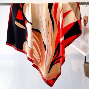 90cm 능 직물 스퀘어 스카프 여성 인쇄 목도리 랩 여성 Neckerchief 머리 손 두건 머리 스카프 Hijab Echarpe 액세서리