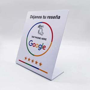 Déjanos tu reseya NFC Google Review NFC 스탠드 디스플레이 테이블, 소셜 미디어 비즈니스 검토 카드 작성