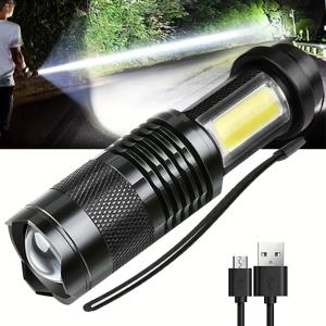 미니 토치 LED 충전식 손전등 휴대용 USB 충전 손전등 고전력 은행 캠핑 방수 장거리 랜턴