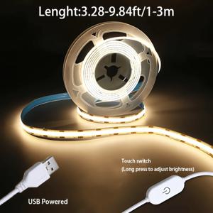COB 빛 LED 스트립 5V 다이오드 DIY 램프 테이프 USB 유연한 리본 터치 센서 제어 조광기 선형 조명 320LED 고밀도