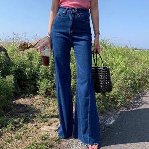 하이웨이스트 벨보텀 청바지 여성 슬림핏 롱 팬츠 여름 빈티지 시크 데님 바지 다용도 다리길이 연장
