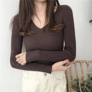 한국어 가을 V 넥 스웨터 니트 패션 스웨터 2025 여성을위한 슬림 겨울 탑 풀오버 점퍼 당겨 Femme Truien Dames