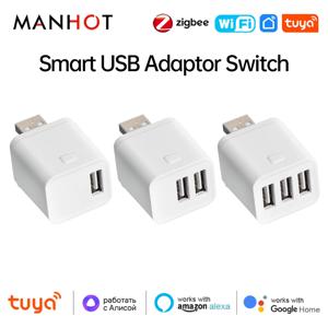 Tuya WiFi/Zigbee 스마트 마이크로 1 2 3 USB 어댑터 스위치 Alexa Google Yandex Alice 용 5V 미니 USB 전원 어댑터 음성 제어 플러그