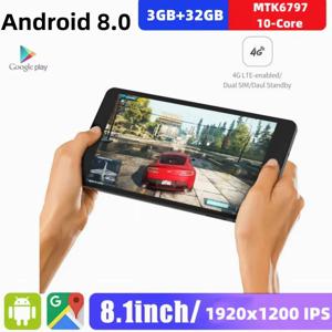 새로운 8인치 안드로이드 8.0 태블릿 4G 통화 듀얼 SIM 카드 MTK6797 10코어 CPU 3GB 램 32GB 저장용량 1920 x 1200 픽셀 GPS 블루투스 4.2