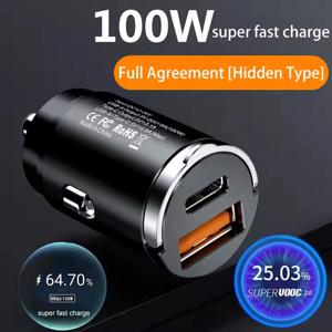 100W / 200W QC3.0 PD 차량용 충전기, 5A 고속 충전, 2 포트, 12-24V 담배 소켓 라이터, 아이폰 전원 어댑터용 USBC 충전기