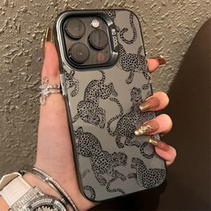 iPhone 16 15 14 Pro Max 13 12 11 충격 방지 범퍼 커버 Coque Shell Funda 용 검정색과 분홍색 표범 인쇄 전화 케이스