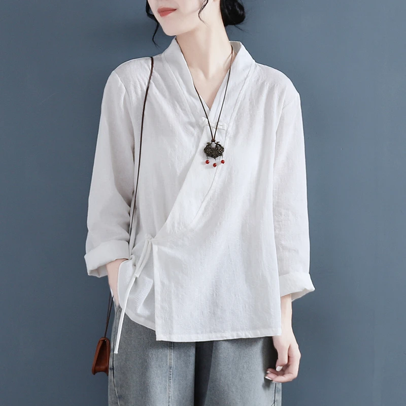 여성을위한 중국 스타일 코튼 린넨 셔츠 Hanfu 새로운 중국 당나라 의상 여성을위한 중국 전통 의상 TS-838