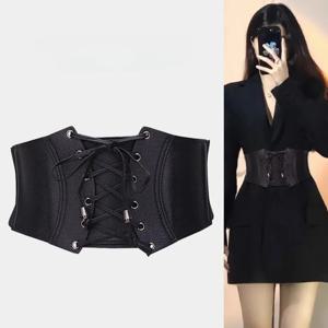 레트로 블랙 허리띠 여성용 와이드 허리 신치 액세서리 고딕 펑크 벨트