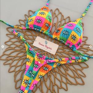 2025 새로운 섹시한 프린트 Mciro 비키니 세트 여성 휴가 수영복 레이스 업 수영복 2 피스 세트 Backless Biquine Brasileiro Beachwear