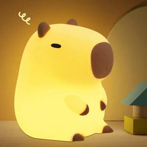 Capybara 야간 조명 LED 귀여운 실리콘 동물 램프 디 밍이 가능한 야간 조명 어린이를위한 충전식 침대 옆 터치 램프 선물 룸 장식