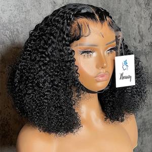 200 밀도 딥 웨이브 13x4 레이스 프론트 인모 가발 브라질리언 100% 인모 프리 플러킹 곱슬곱슬한 짧은 밥 가발 여성용