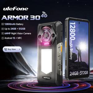 【세계 최초 공개】Ulefone Armor 30 러기드폰 12800mAh 최대 24GB RAM, 512GB ROM 스마트폰 6.95인치 FHD 안드로이드 15 64MP 야간 카메라 Helio G99 66W