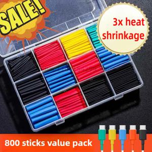 127PCS 블랙 열수축 튜빙 2:1 폴리올레핀 튜브 자동차 케이블 슬리빙 와이어 키트