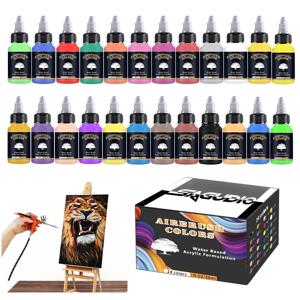 사구드 에어브러시 페인트 세트 12/24색 30ML 불투명 & 수성 형광 아크릴 페인트 (신발, 네일 아트, DIY 모델 페인팅용)