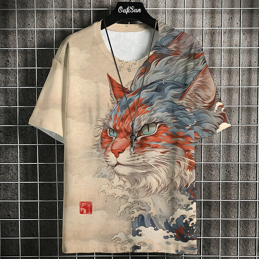 여름 짧은 소매 하라주쿠 프린트 Aniam T 셔츠 남성용 o 넥 오버 사이즈 풀오버 패션 streetwear 패션 남성 의류