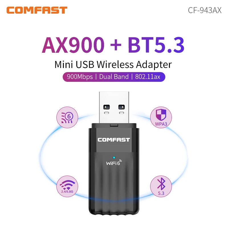 COMFAST USB WiFi Bluetooth5.3 어댑터 AX900 WiFi 6 USB 어댑터 프리 드라이브 2.4G 및 5GHz 900Mbps 무선 WiFi 어댑터 Win10/11