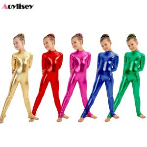 소녀 반짝 이는 금속 Unitards 등자 댄스 착용 체조 레오타드 댄스웨어 무대 공연 쇼 정장 할로윈 의상