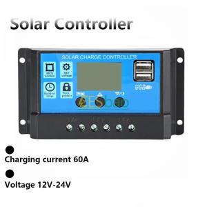 솔라 충전 컨트롤러 60A 12V/24V 전압 조정기 PWM 솔라 충전기 LCD 디스플레이 듀얼 USB가있는 솔라 패널 광전지 홈