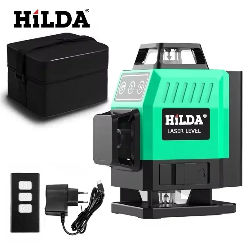 HILDA 12/16 라인 레이저 레벨 녹색 라인 셀프 레벨링 360 수평 및 수직 초강력 레이저 레벨 녹색 빔