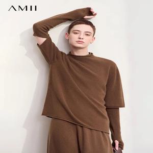 Amii 여성용 미니멀리즘 스웨터, 소매 풀오버, 레트로 패션, 레이디 소프트 니트웨어, 점퍼 12453055, 2024 가을 신상
