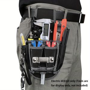 전문 목수 도구 벨트 파우치: 내구성이 뛰어난 폴리에스테르, 허리 높이 보관 및 드릴 홀더 - 주택 개조에 적합