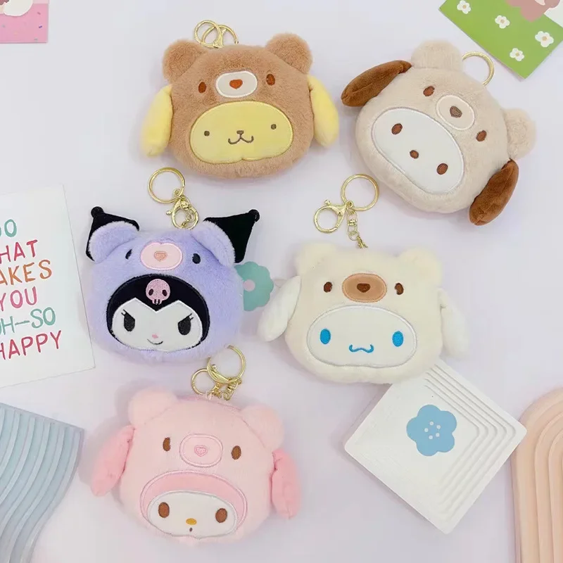 Sanrio Kuromi 플러시 키 체인 지갑 멜로디 Cinnamoroll 플러시 동전 지갑 이어폰 주최자 가방 펜던트 열쇠 고리 소녀 선물