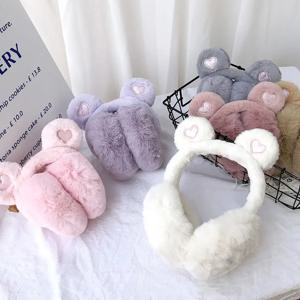 귀여운 곰 귀 여아용 따뜻한 귀마개, 귀 보호 플러시, 두껍고 부드러운 귀마개, 따뜻한 귀마개, 겨울
