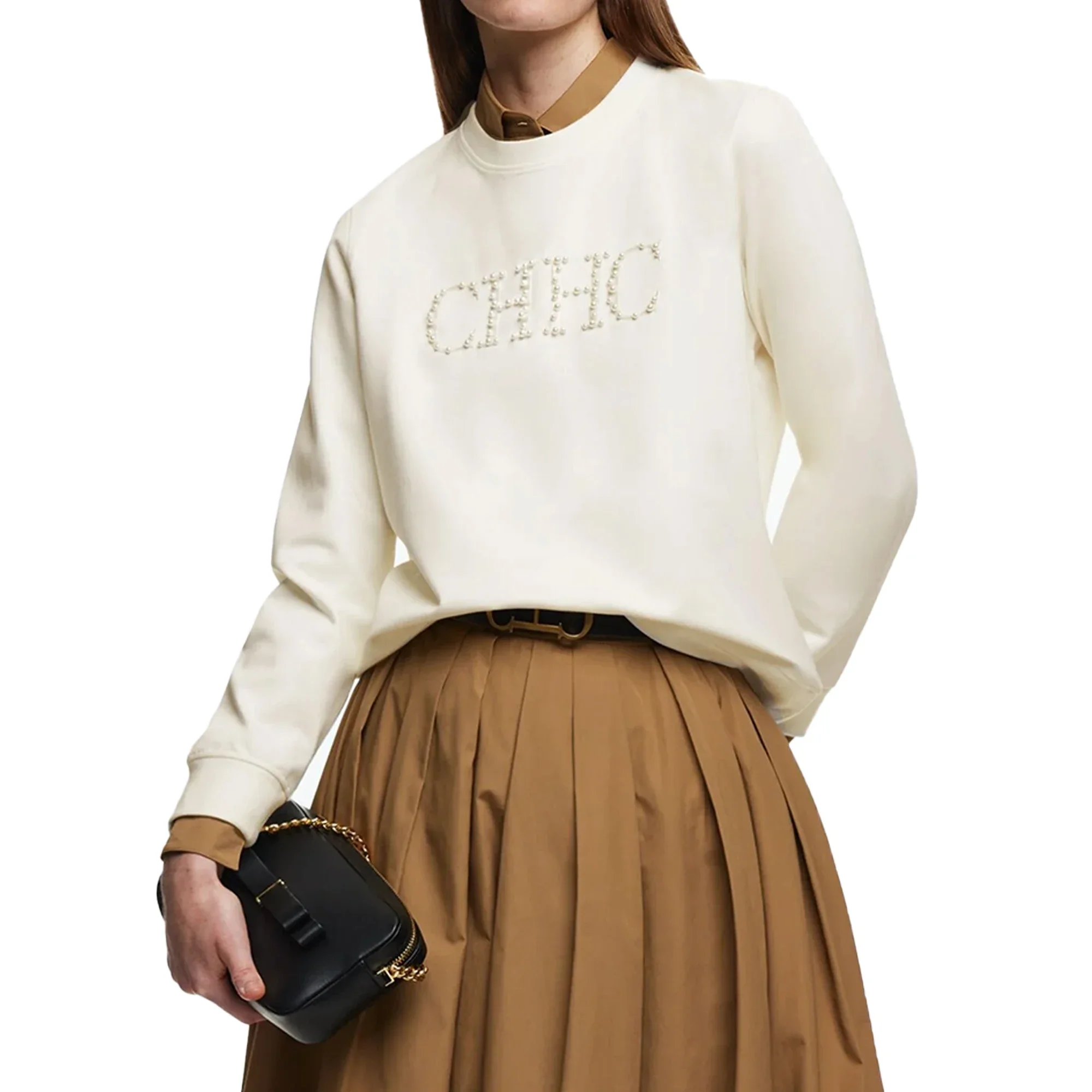 2025 여성용 풀오버 O 넥 스웨트 비즈 디자인 탑 가을 겨울 긴 소매 당겨 패션 streetwear Ladies 까마귀