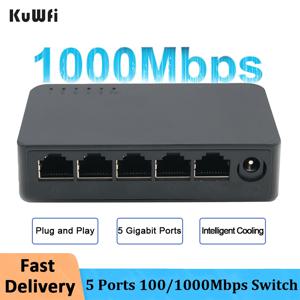 KuWfi 5 포트 네트워크 스위치 100/1000Mbps RJ45 LAN 허브 어댑터 홈 모니터용 하프/전이중 데스크탑 고속 이더넷 스위처