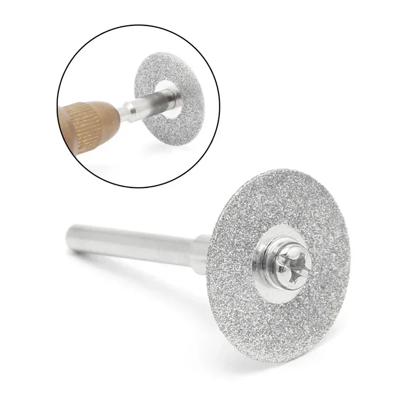 5pcs 22mm 다이아몬드 커팅 디스크는 Dremel 드릴 맞춤 로타리 도구 용 1pcs 연결 생크가있는 미니 다이아몬드 톱 블레이드를 잘라냅니다.