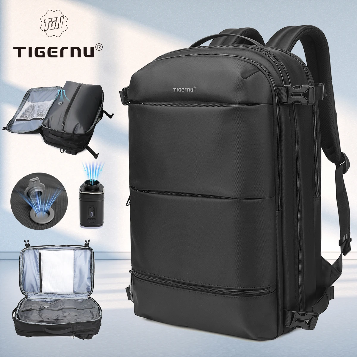Tigernu 진공 압축 배낭 남자 여행 배낭 확장 가능한 USB 가방 대용량 17 노트북 가방 Schoo 캐빈 가방