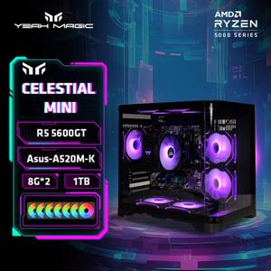 YEAH MAGIC 게이밍 데스크탑 AMD Ryzen 5 5600GT 3.9GHz 16GB(8G*2) DDR4 3200 1T NVME SSD ARGB 7 팬 Win 11 홈 게이머 데스크탑 WIFI6