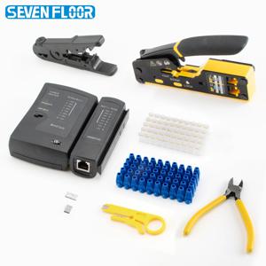 8 in 1 RJ45 압착 도구 키트, 압착 도구, 케이블 테스터, 와이어 커터, 블레이드, 50Pcs Cat 6 커넥터 및 스트레인 릴리프 부츠