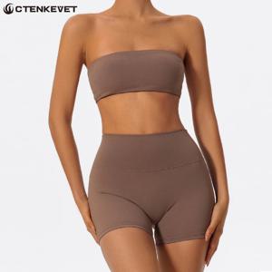 Ctenkevet 투피스 피트니스 스포츠 세트 여성 운동 요가 복장 Strapless Bra Woman 2Ps Gym Crop Top Deportivos Mujer Gym Suits