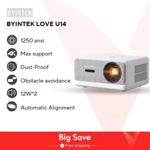 BYINTEK LOVE U14 풀 HD 1080P 프로젝터 4K 스마트 블루투스 WiFi 6 지원 1250ANSI 자동 초점 홈 시어터 시네마 프로젝터