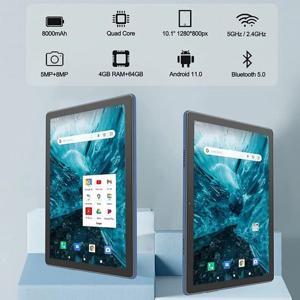 안드로이드 11 태블릿 PC 10.1인치 4GB RAM 64GB ROM MX2 A133 쿼드 코어 64비트 듀얼 카메라 1280 x 800픽셀 Type-C USB WIFI