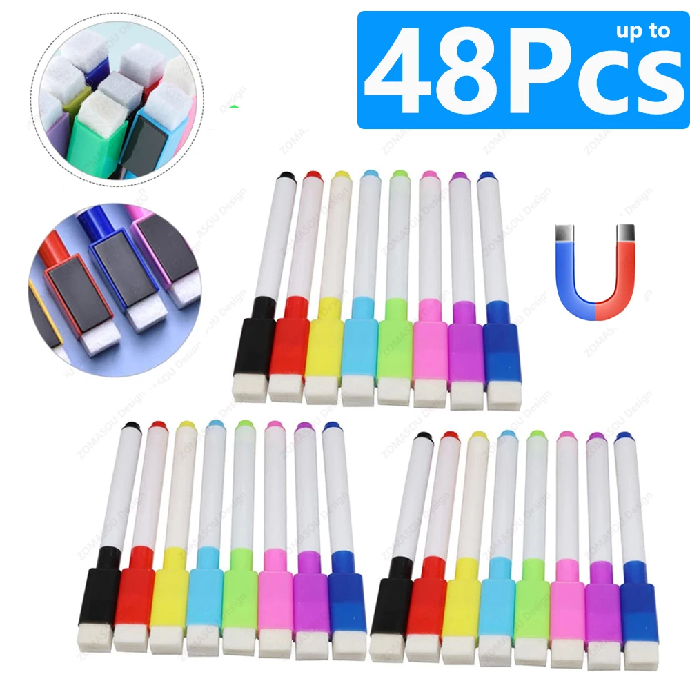 1-48Pcs 자기 지울 수있는 화이트 보드 펜 색상 옵션 번호 매기기 편지지 사무실 교육 용품 칠판 학생 메모