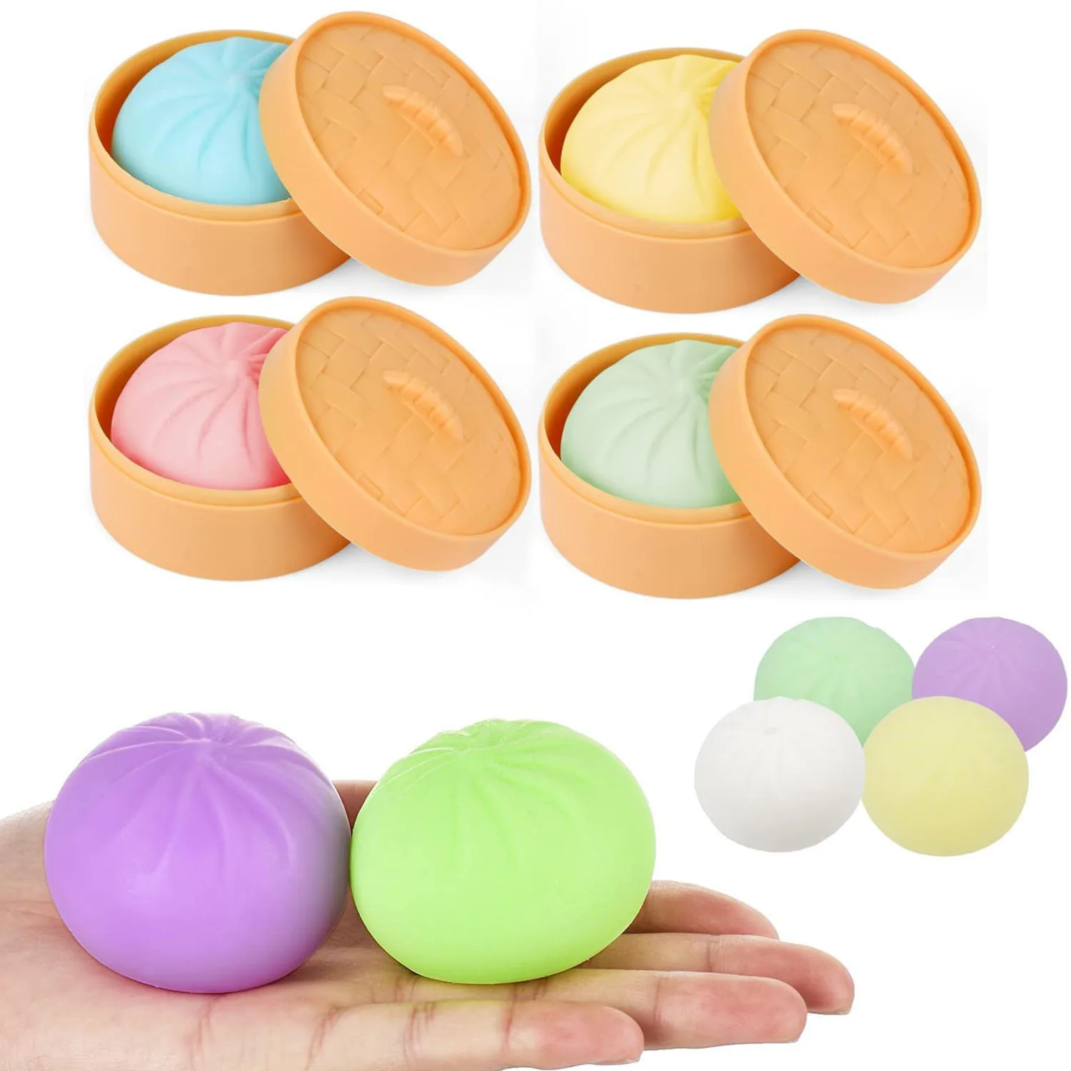 다채로운 만두 스퀴시 스트레스 볼 Fidget 감각 장난감 시뮬레이션 음식 Squishies 찜기 스퀴즈 반죽 공 선물