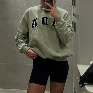 루즈핏 라운드 넥 스웨트셔츠 여성 피트니스 스트리트웨어 올리브 그린 긴팔 면 00% 봄 가을 패션 브랜드 ADANOLA