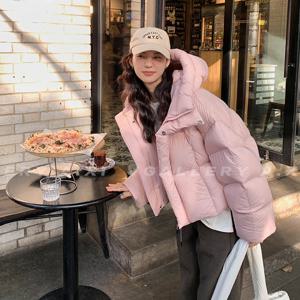여성 재킷 짧은 후드 다운 재킷 2025 겨울 코트 한국 패션 두꺼운 따뜻한 파카 느슨한 화이트 오리 핑크 아웃웨어