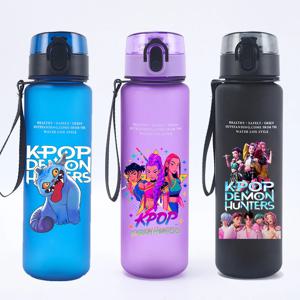 K Pop 악마 사냥꾼 물병 소녀 여름 스포츠 대용량 물병 Kawaii 만화 그림 인쇄 플라스틱 병